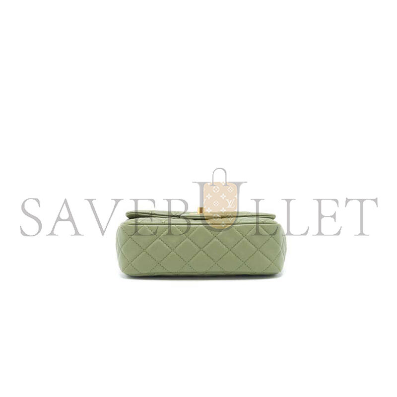 CHANEL PEARL CRUSH MINI RECTANGULAR FLAP BAG LAMBSKIN GREEN GHW AS1787 (20*12*6cm)
